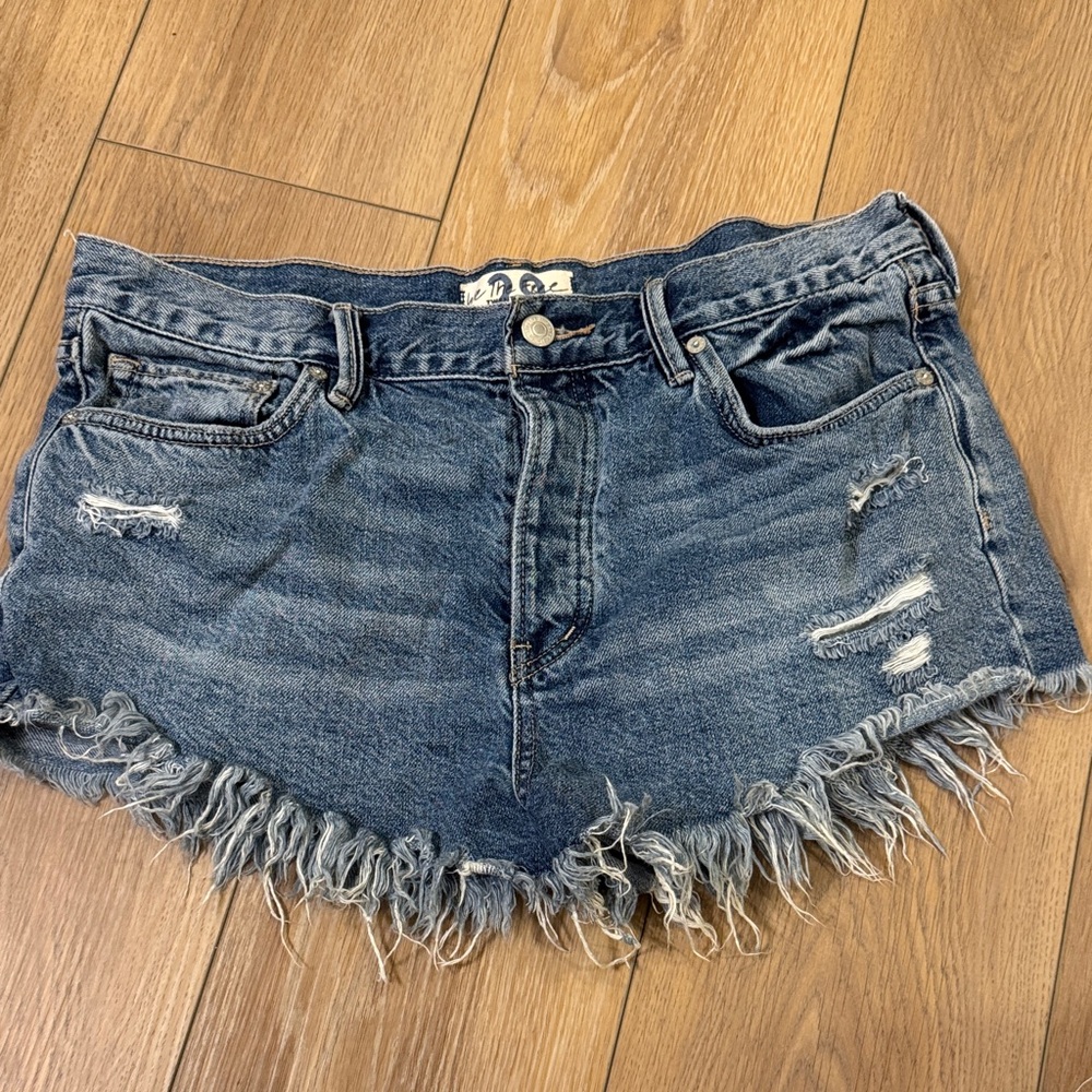 We The Free Blue Distressed Jean Shorts Size 29